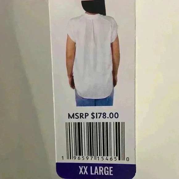 Joie blouse button front white scallop edge short sleeves XXL NWT - Picture 6 of 8